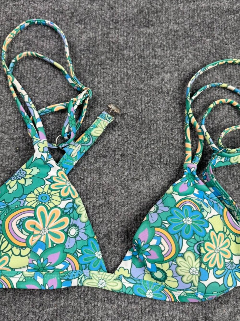 Women's Floral Print Bikini Top Retro Triangle Swimwear No Size Tag S/M MSMTS